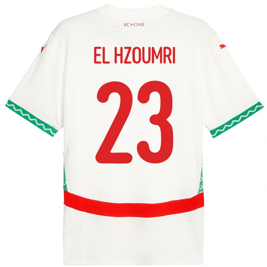 גברים כדורגל מָרוֹקוֹ Yahya El Hzoumri #23 לָבָן הרחק ג'רזי 24-26