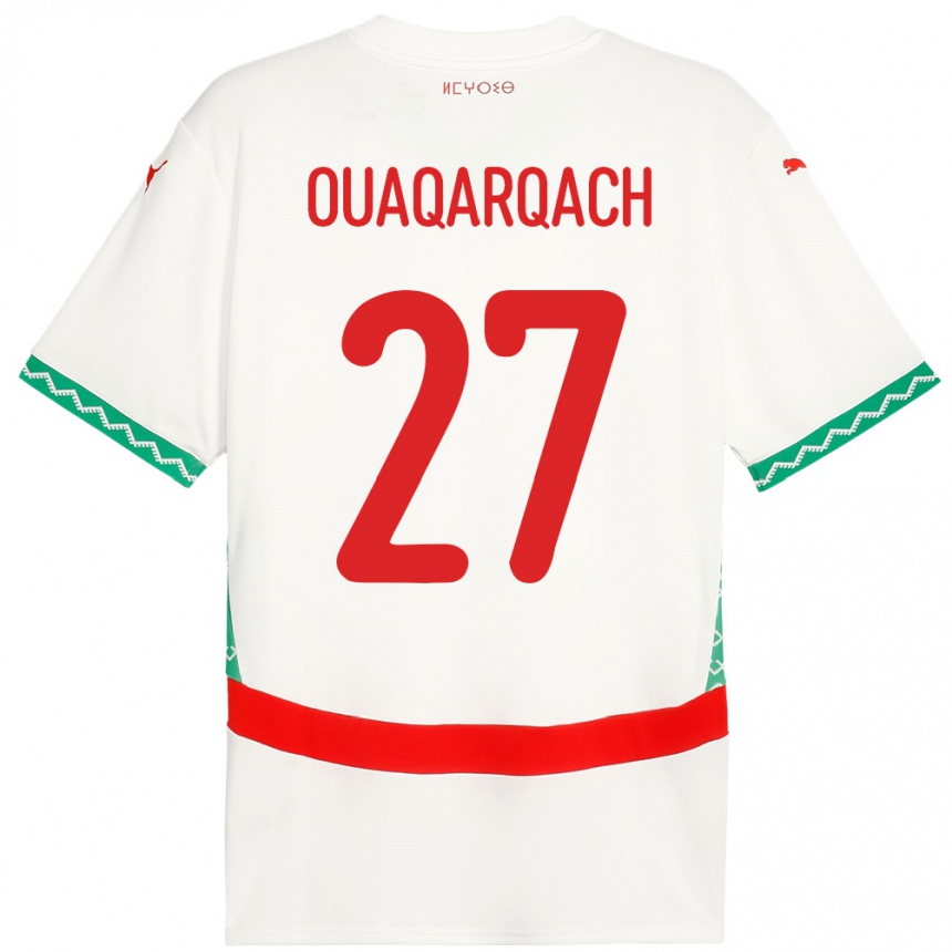 גברים כדורגל מָרוֹקוֹ Abdelkader Ouaqarqach #27 לָבָן הרחק ג'רזי 24-26