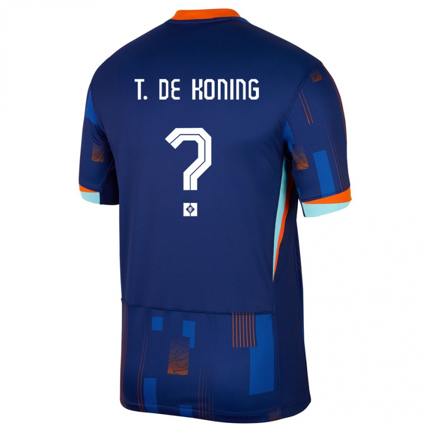 גברים כדורגל הולנד Tim De Koning #0 כְּחוֹל הרחק ג'רזי 24-26
