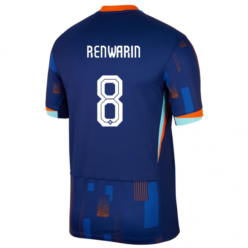 גברים כדורגל הולנד Givaro Renwarin #8 כְּחוֹל הרחק ג'רזי 24-26