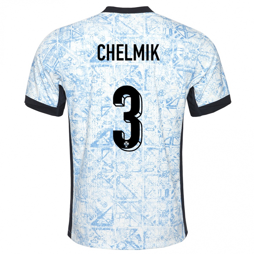 גברים כדורגל פורטוגל Chelmik #3 כחול שמנת הרחק ג'רזי 24-26