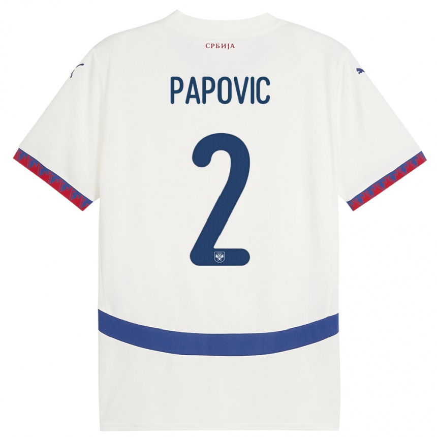 גברים כדורגל סרביה Niksa Papovic #2 לבן הרחק ג'רזי 24-26