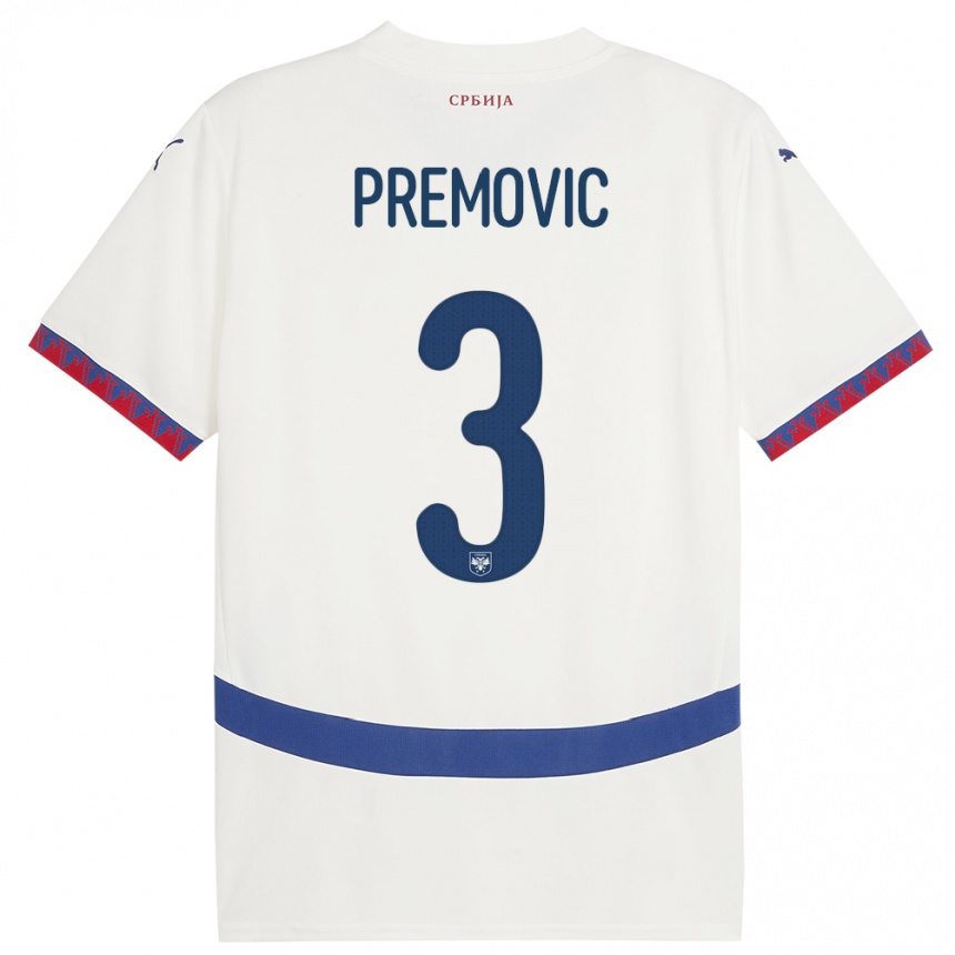 גברים כדורגל סרביה Relja Premovic #3 לבן הרחק ג'רזי 24-26