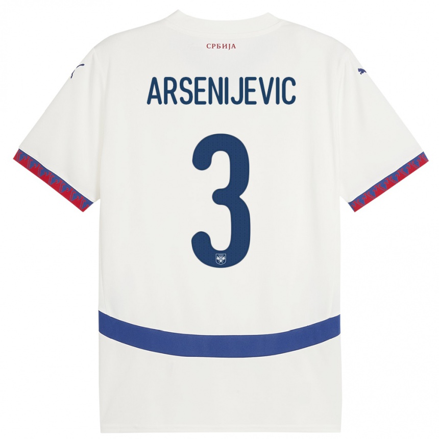 גברים כדורגל סרביה Andrej Arsenijevic #3 לבן הרחק ג'רזי 24-26