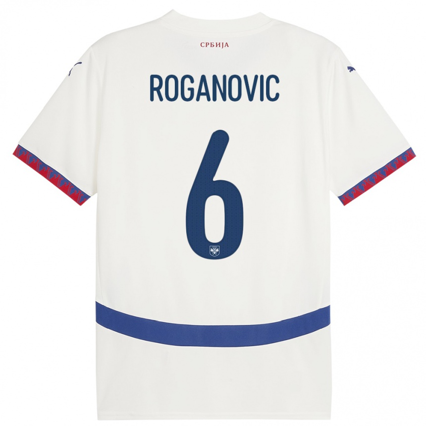 גברים כדורגל סרביה Vuk Roganovic #6 לבן הרחק ג'רזי 24-26