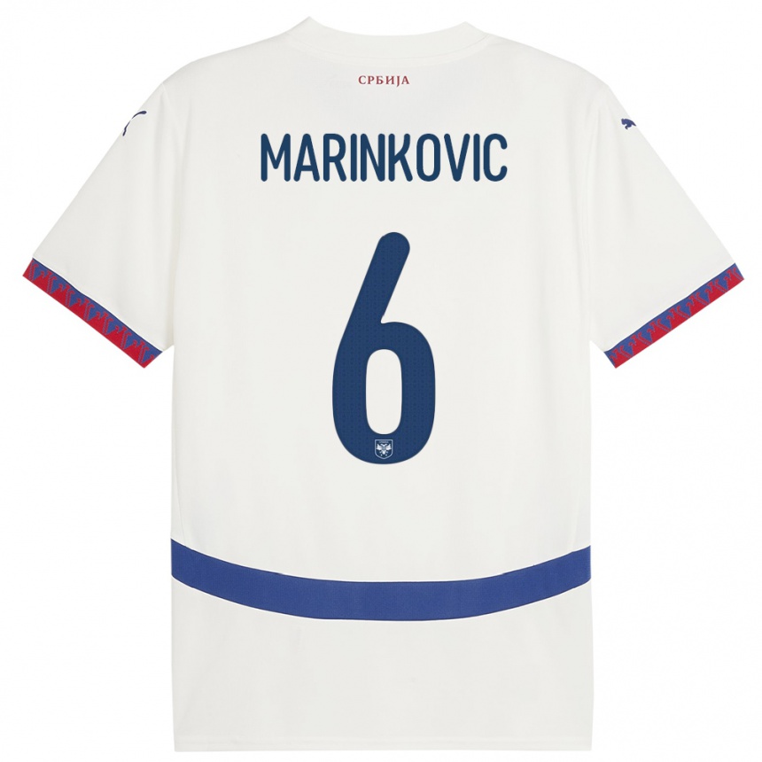 גברים כדורגל סרביה Vojin Marinkovic #6 לבן הרחק ג'רזי 24-26