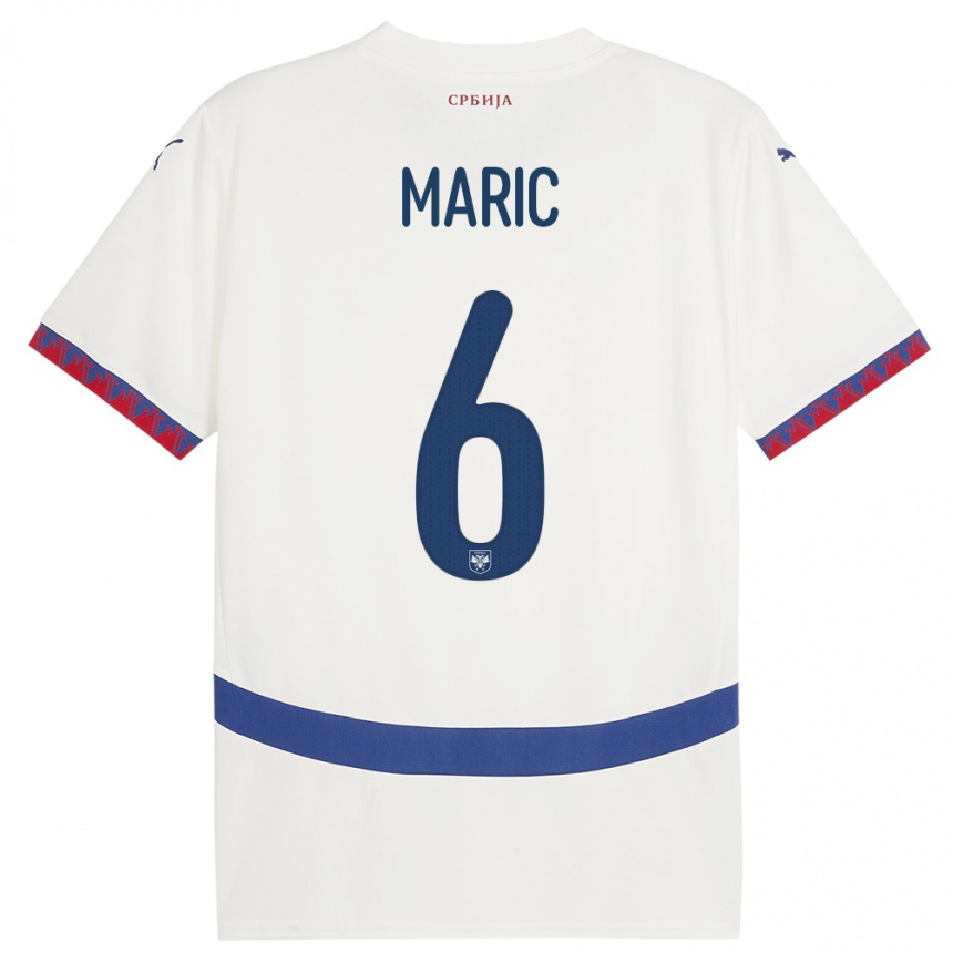 גברים כדורגל סרביה Andrew Maric #6 לבן הרחק ג'רזי 24-26
