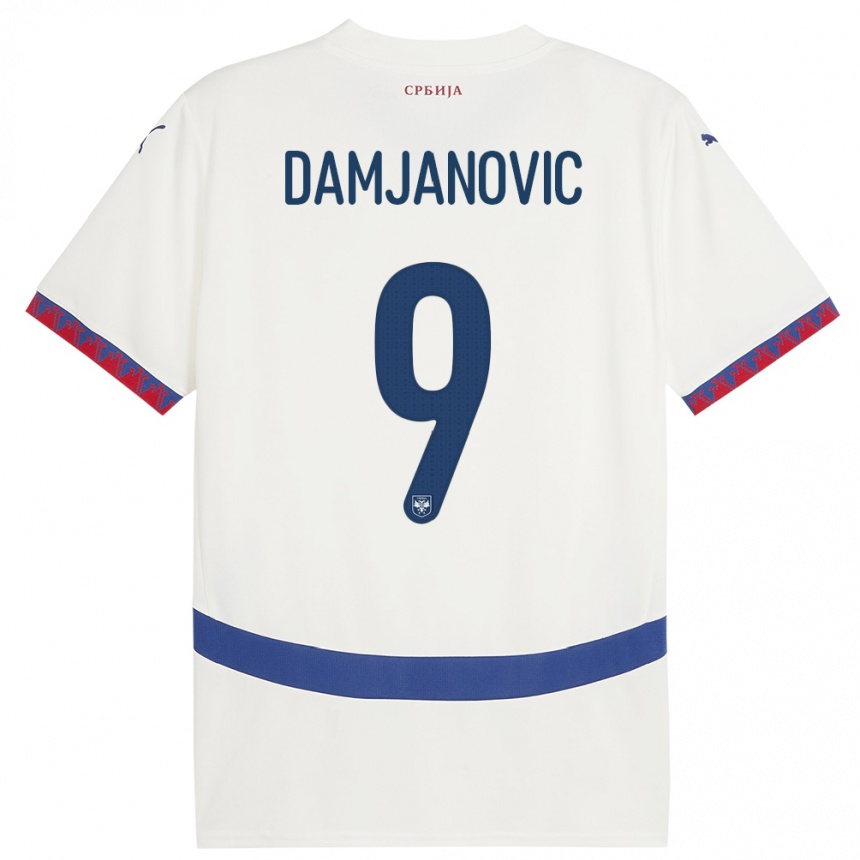 גברים כדורגל סרביה Aleksa Damjanovic #9 לבן הרחק ג'רזי 24-26