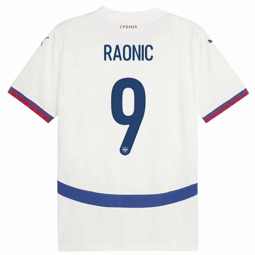 גברים כדורגל סרביה Sava Raonic #9 לבן הרחק ג'רזי 24-26
