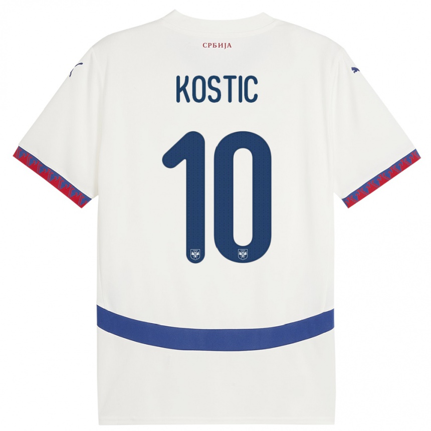 גברים כדורגל סרביה Bogdan Kostic #10 לבן הרחק ג'רזי 24-26