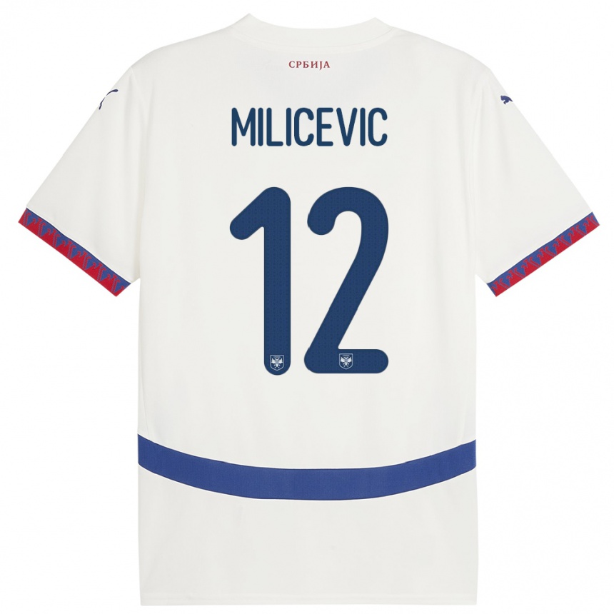 גברים כדורגל סרביה Marko Milicevic #12 לבן הרחק ג'רזי 24-26