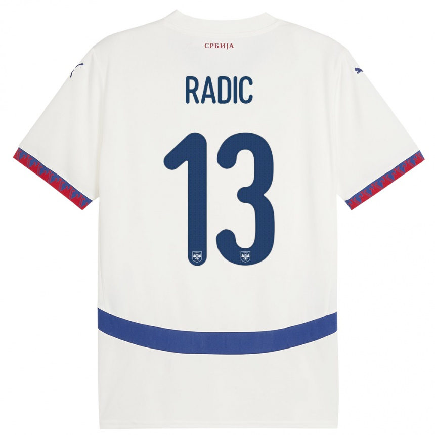 גברים כדורגל סרביה Mihailo Radic #13 לבן הרחק ג'רזי 24-26