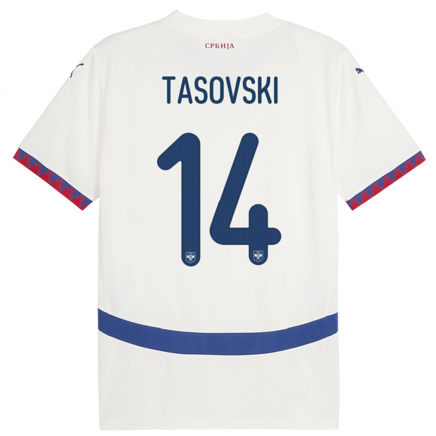 גברים כדורגל סרביה Vasil Tasovski #14 לבן הרחק ג'רזי 24-26