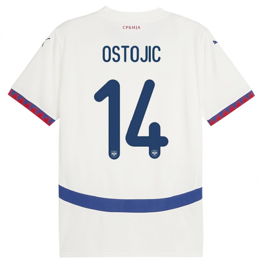 גברים כדורגל סרביה Jovan Ostojic #14 לבן הרחק ג'רזי 24-26
