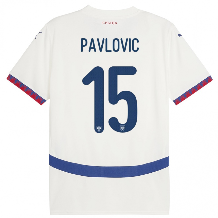גברים כדורגל סרביה Dusan Pavlovic #15 לבן הרחק ג'רזי 24-26