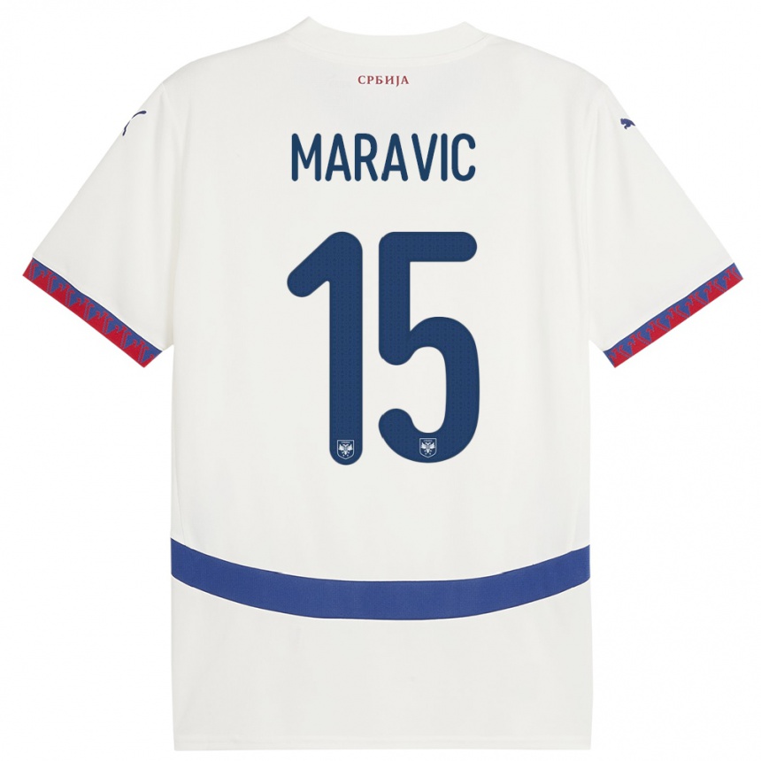 גברים כדורגל סרביה Mateo Maravic #15 לבן הרחק ג'רזי 24-26