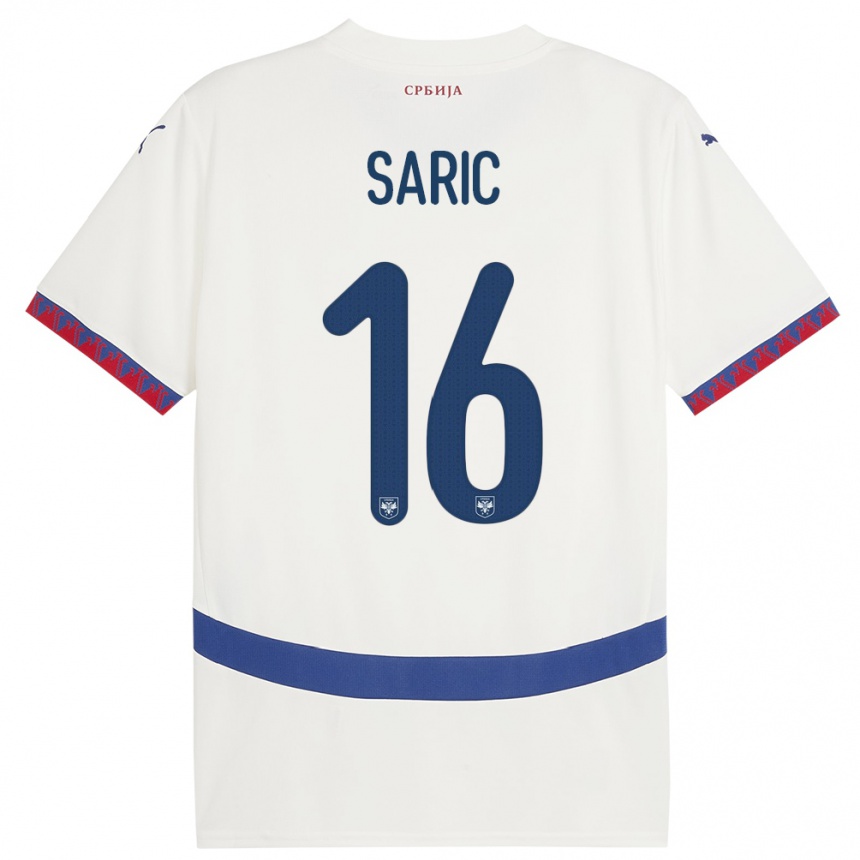 גברים כדורגל סרביה Dimitrije Saric #16 לבן הרחק ג'רזי 24-26