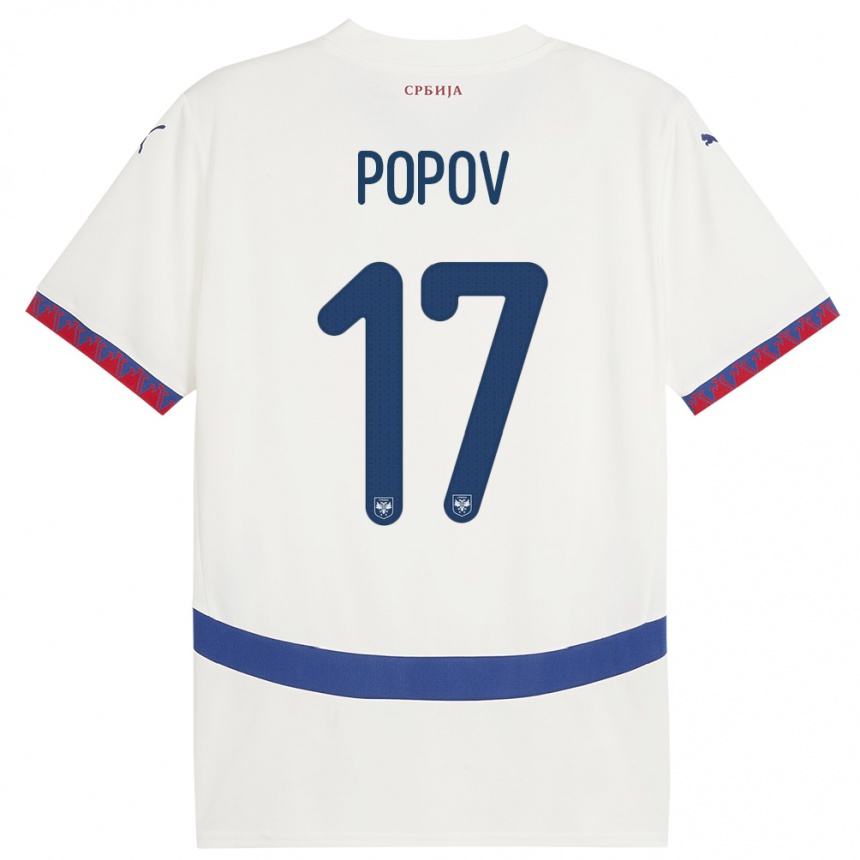 גברים כדורגל סרביה Andrej Popov #17 לבן הרחק ג'רזי 24-26