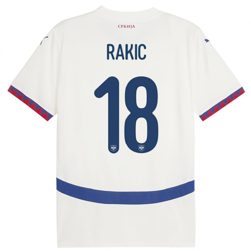 גברים כדורגל סרביה Strahinja Rakic #18 לבן הרחק ג'רזי 24-26