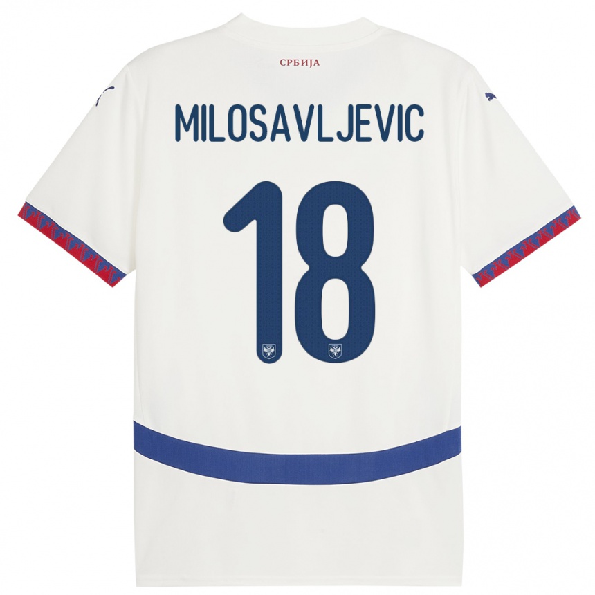 גברים כדורגל סרביה Jovan Milosavljevic #18 לבן הרחק ג'רזי 24-26