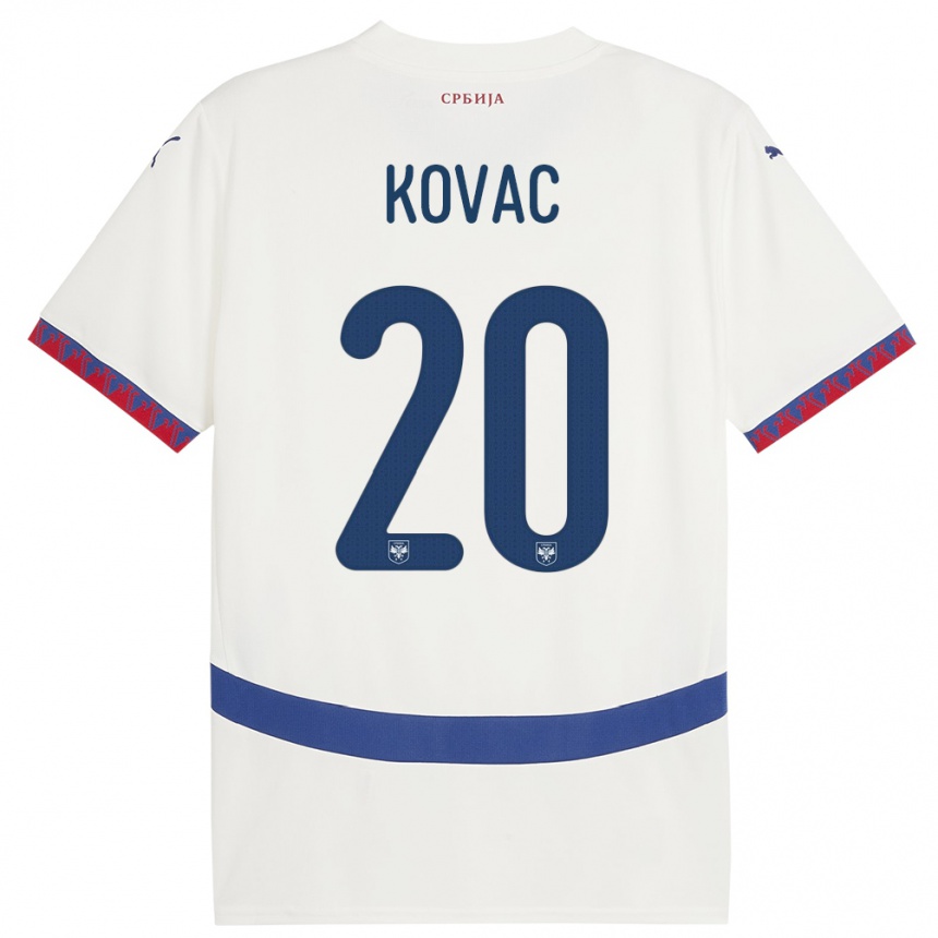 גברים כדורגל סרביה Danilo Kovac #20 לבן הרחק ג'רזי 24-26