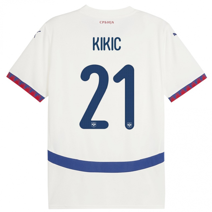 גברים כדורגל סרביה Uros Kikic #21 לבן הרחק ג'רזי 24-26