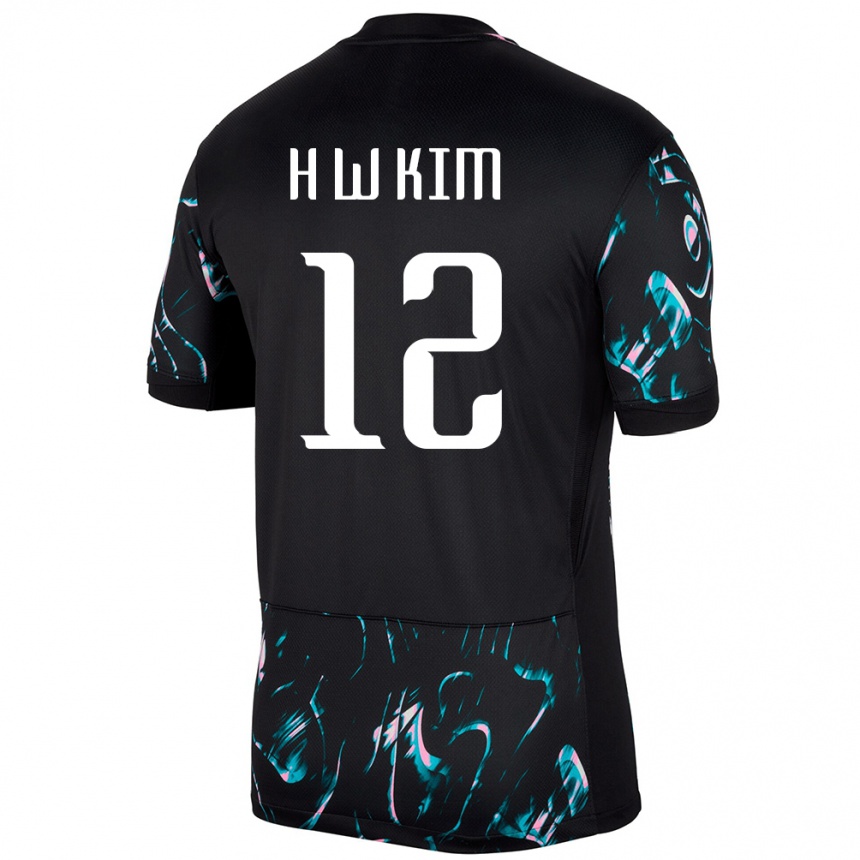 גברים כדורגל דרום קוריאה Hyun-Woo Kim #12 שָׁחוֹר הרחק ג'רזי 24-26