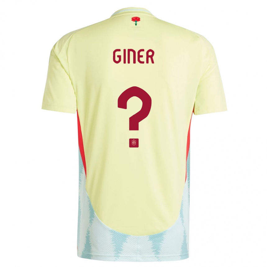 גברים כדורגל ספרד Hugo Giner #0 צהוב הרחק ג'רזי 24-26