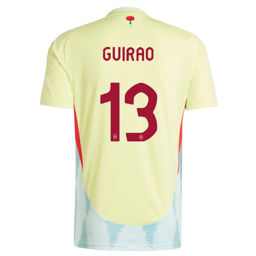 גברים כדורגל ספרד Carlos Guirao #13 צהוב הרחק ג'רזי 24-26