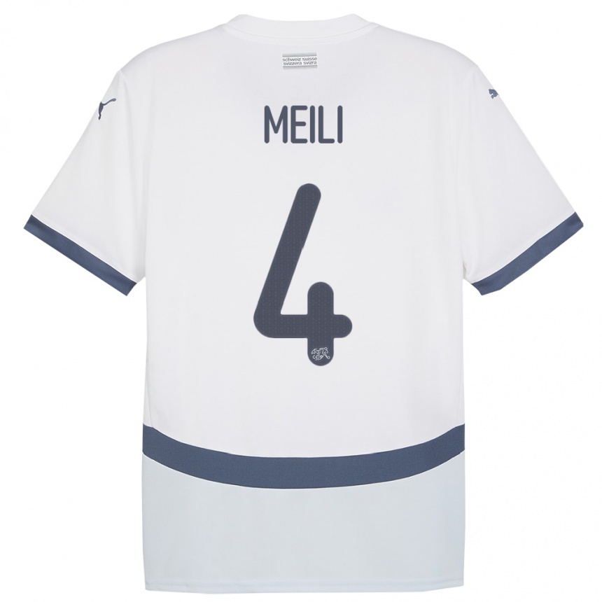 גברים כדורגל שווייץ Ezequiel Meili #4 לבן הרחק ג'רזי 24-26