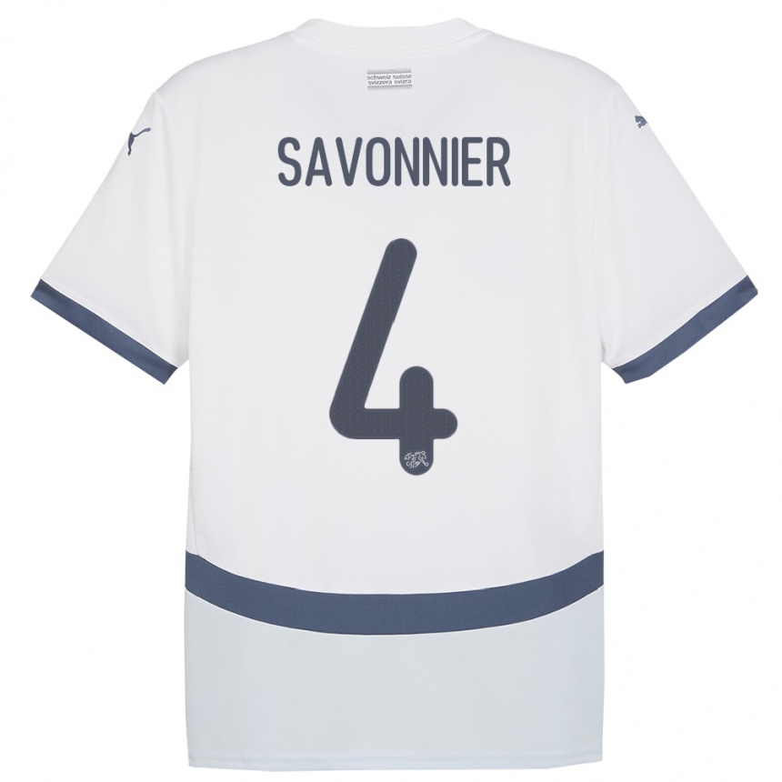 גברים כדורגל שווייץ Nelson Savonnier #4 לבן הרחק ג'רזי 24-26