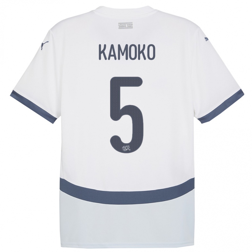 גברים כדורגל שווייץ Elohim Kamoko #5 לבן הרחק ג'רזי 24-26