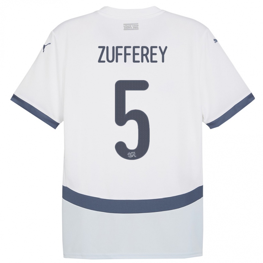 גברים כדורגל שווייץ Gil Zufferey #5 לבן הרחק ג'רזי 24-26