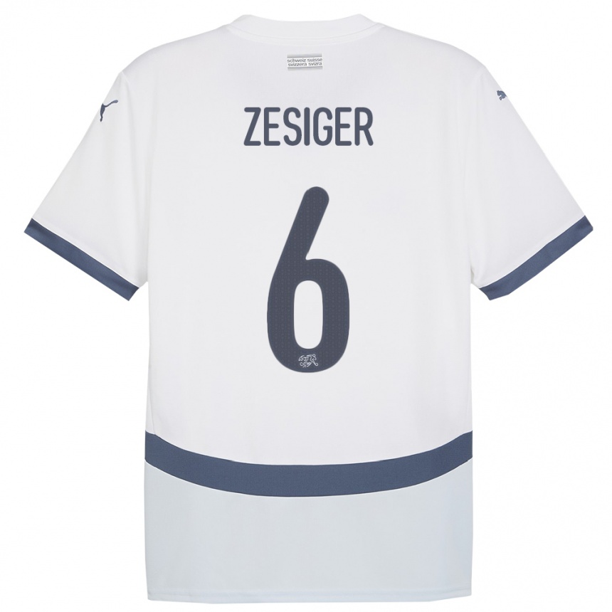גברים כדורגל שווייץ Navin Zesiger #6 לבן הרחק ג'רזי 24-26