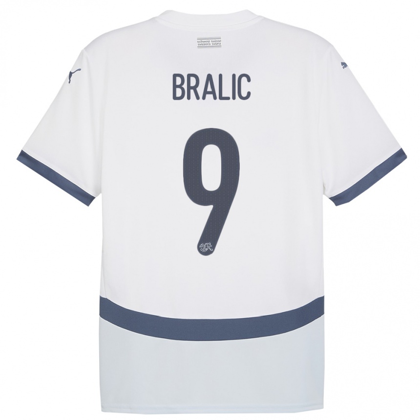 גברים כדורגל שווייץ Josip Bralic #9 לבן הרחק ג'רזי 24-26