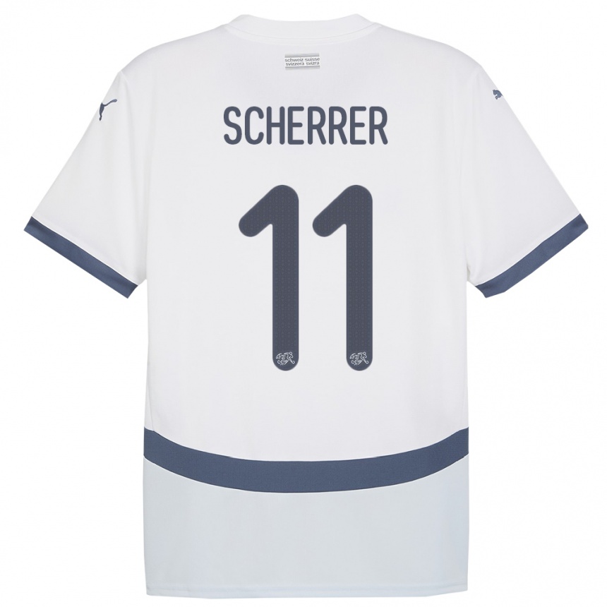 גברים כדורגל שווייץ Nevio Scherrer #11 לבן הרחק ג'רזי 24-26