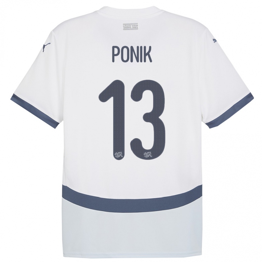 גברים כדורגל שווייץ Gentian Ponik #13 לבן הרחק ג'רזי 24-26