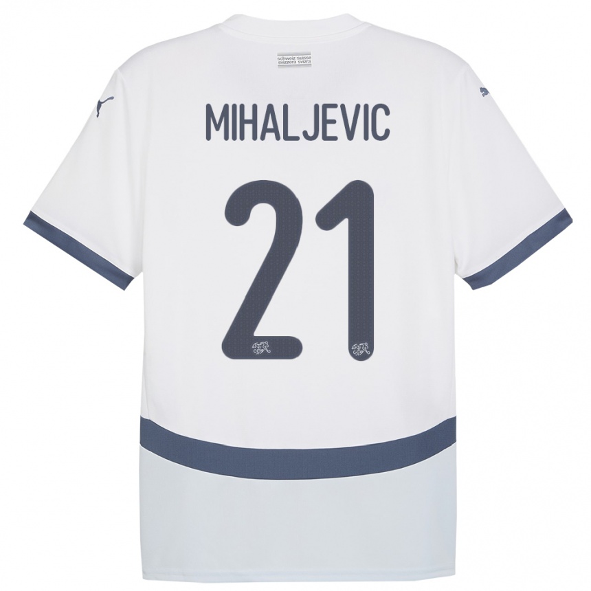 גברים כדורגל שווייץ Mark Mihaljevic #21 לבן הרחק ג'רזי 24-26