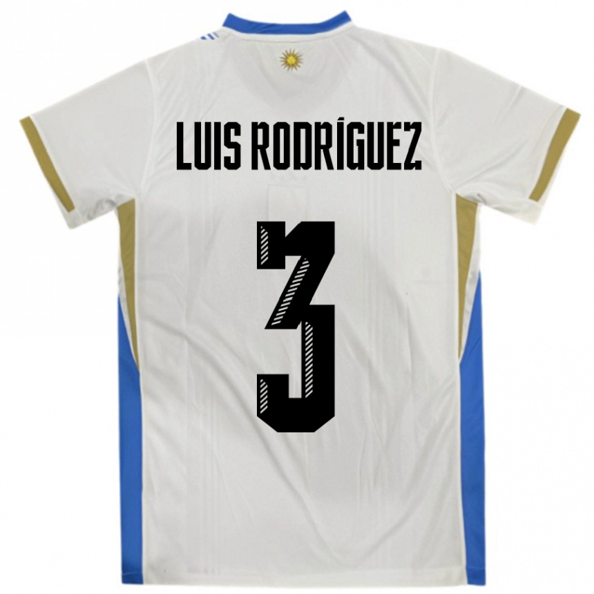 גברים כדורגל אורוגוואי José Luis Rodríguez #3 לבן כחול הרחק ג'רזי 24-26