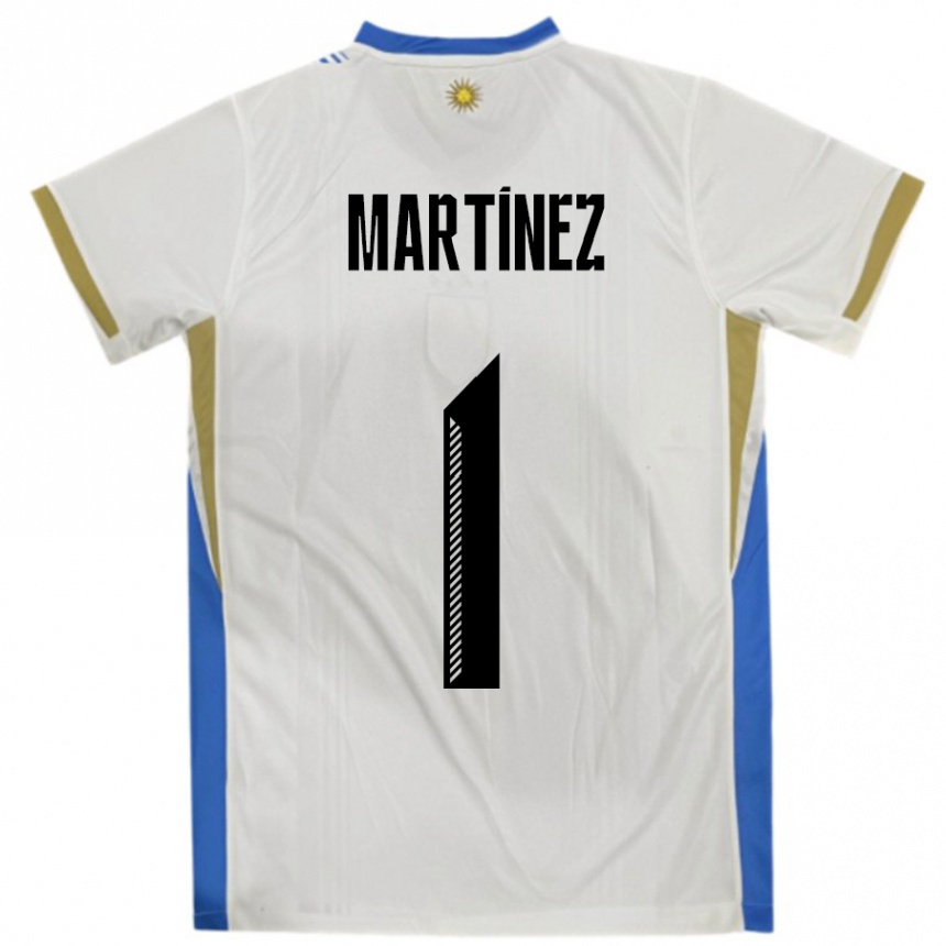 גברים כדורגל אורוגוואי Kevin Martínez #1 לבן כחול הרחק ג'רזי 24-26