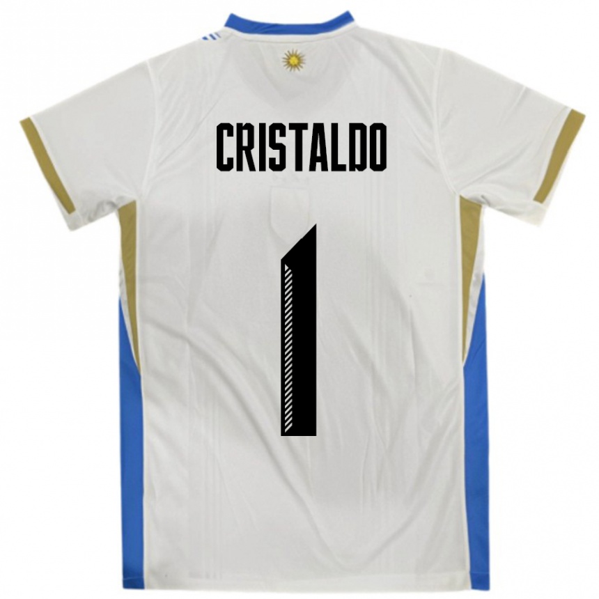 גברים כדורגל אורוגוואי Fabian Cristaldo #1 לבן כחול הרחק ג'רזי 24-26