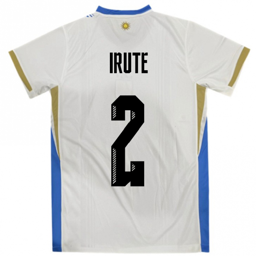 גברים כדורגל אורוגוואי Ezequiel Irute #2 לבן כחול הרחק ג'רזי 24-26
