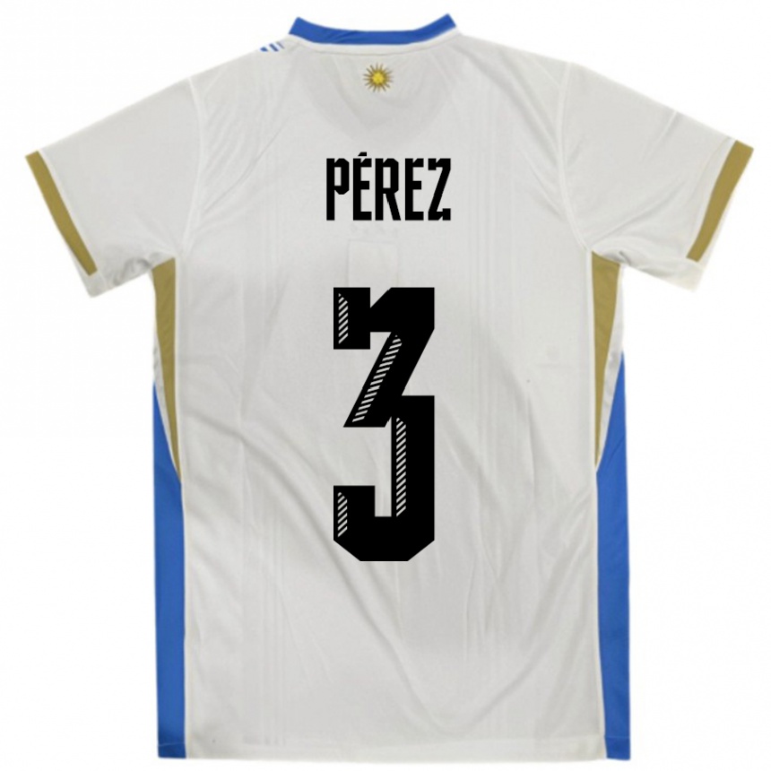 גברים כדורגל אורוגוואי Nicolás Pérez #3 לבן כחול הרחק ג'רזי 24-26