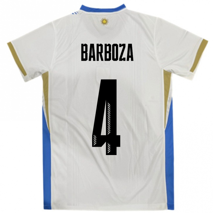 גברים כדורגל אורוגוואי Brian Barboza #4 לבן כחול הרחק ג'רזי 24-26