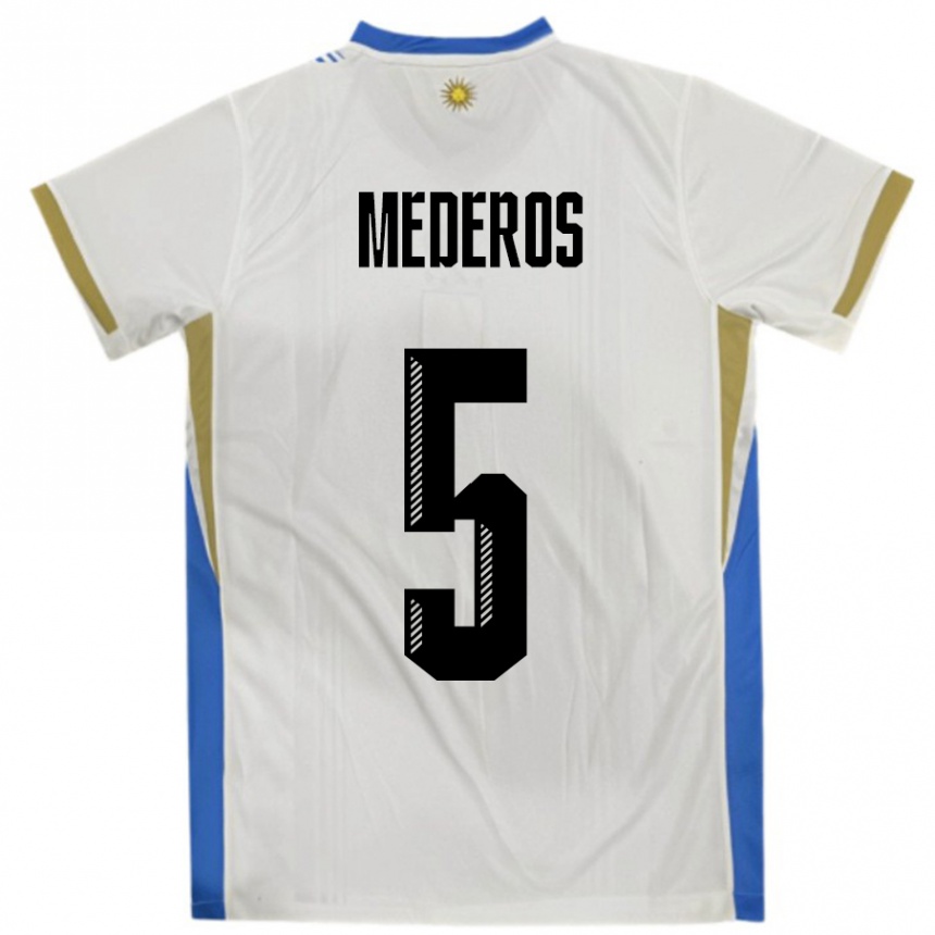 גברים כדורגל אורוגוואי Rodrigo Mederos #5 לבן כחול הרחק ג'רזי 24-26