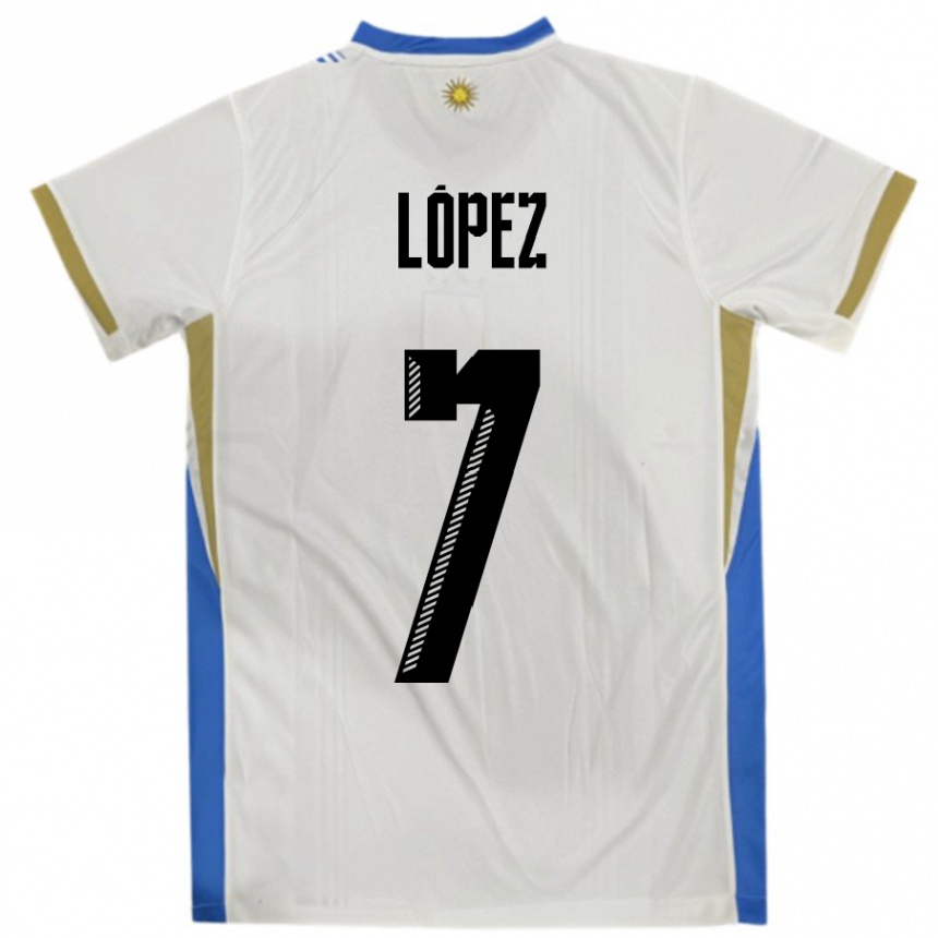 גברים כדורגל אורוגוואי Nahuel López #7 לבן כחול הרחק ג'רזי 24-26
