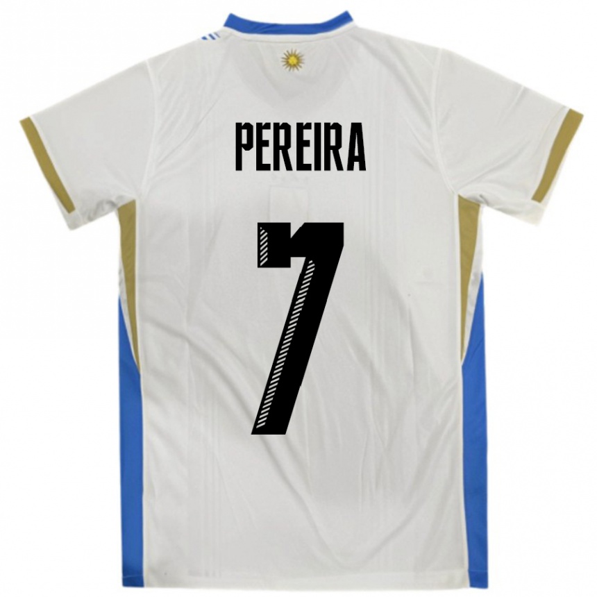 גברים כדורגל אורוגוואי Bruno Pereira #7 לבן כחול הרחק ג'רזי 24-26