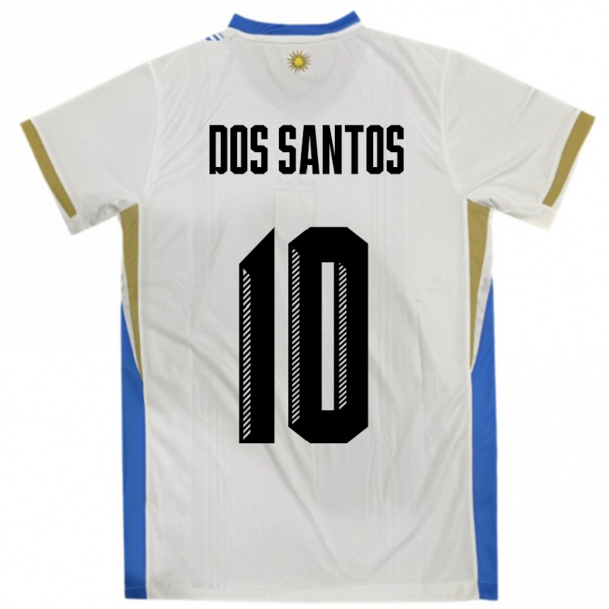גברים כדורגל אורוגוואי Alexander Dos Santos #10 לבן כחול הרחק ג'רזי 24-26