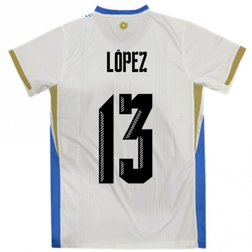 גברים כדורגל אורוגוואי Nahuel López #13 לבן כחול הרחק ג'רזי 24-26