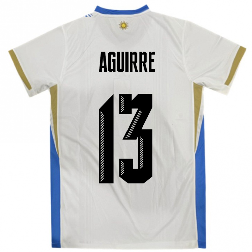גברים כדורגל אורוגוואי Joaquin Aguirre #13 לבן כחול הרחק ג'רזי 24-26